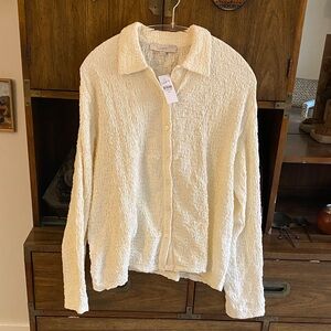 LOFT Cream Textured Button-Front Shirt Jacket, size XXL, stretch fabric. NWT